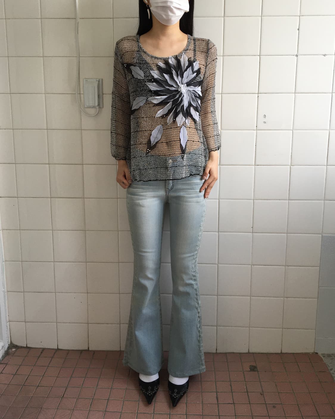 Patch point see through top 상품이미지5