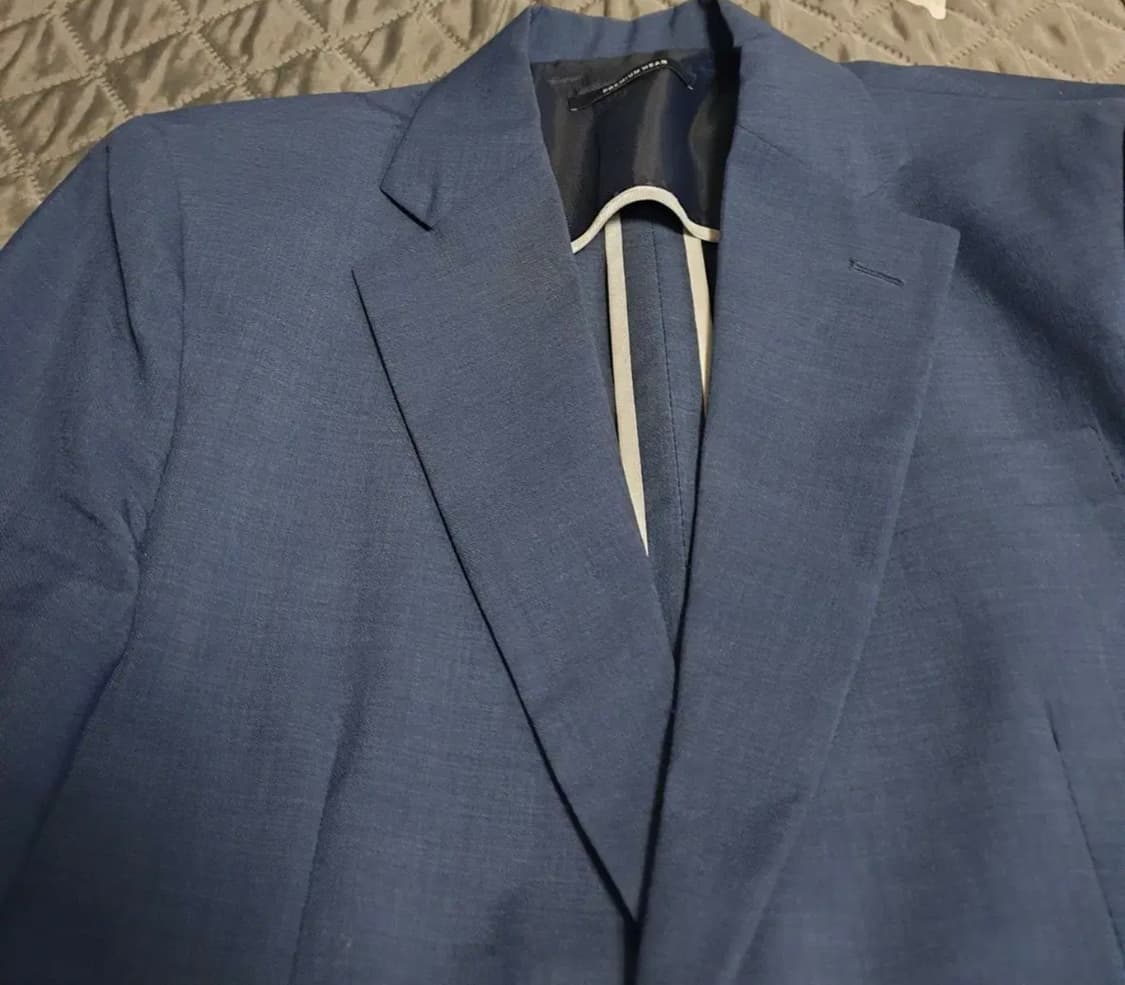 RUHE 슬림핏 린넨 싱글 투버튼 봄 여름용 수트셋업 네이비 (M) 상품이미지2