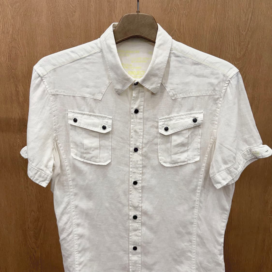 디젤 린넨 반팔 셔츠 웨스턴 요그 절개 더블 플랩 포켓 디테일 아이보리 상품이미지4