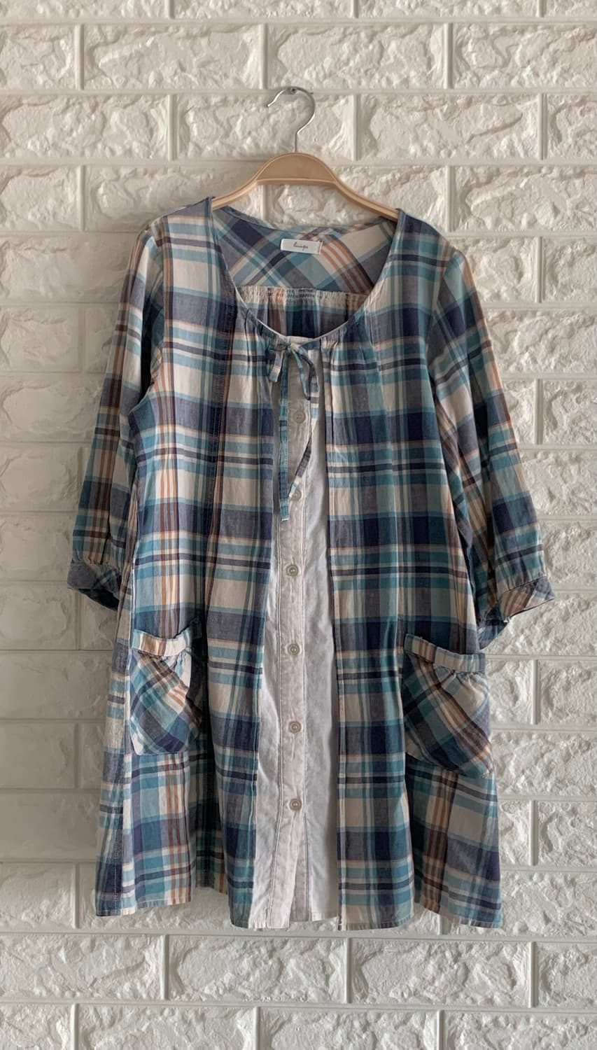 모리 바선생 레이어드 체크 원피스 상품이미지1