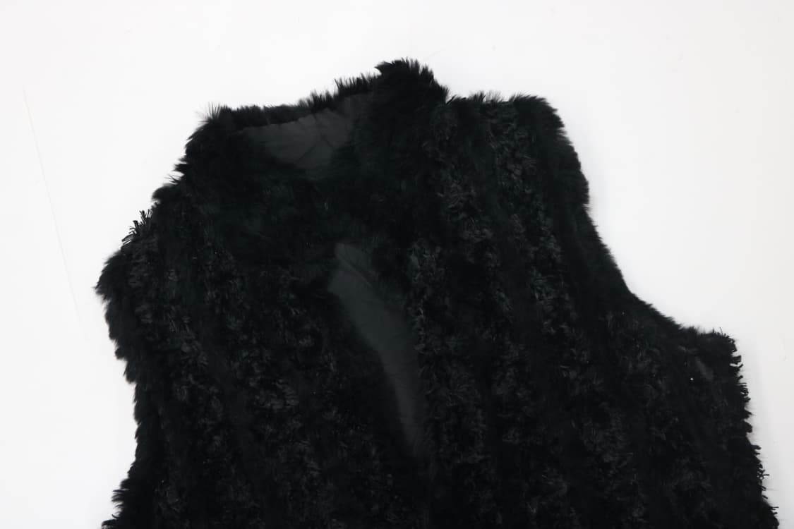 ST.CT 빈티지 리얼 래빗 퍼 텍스처드 블랙 베스트 상품이미지4