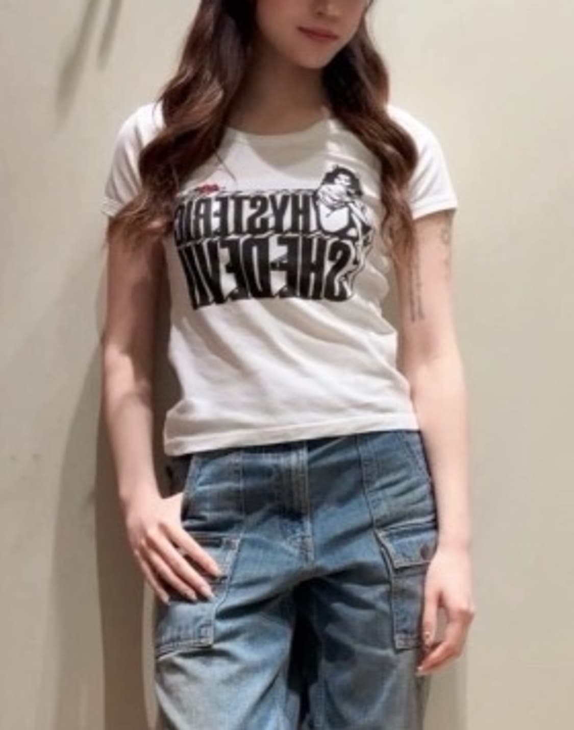 히스테릭 글래머 SHE 데빌 하트 자수 치비 티셔츠 화이트 새상품 상품이미지2