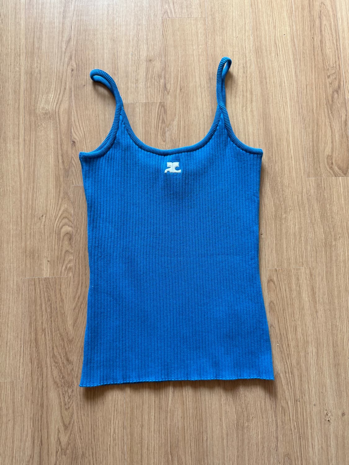 꾸레쥬 블루 골지 니트 슬리브리스 탑 나시 거의 새거 (55-66) 상품이미지1