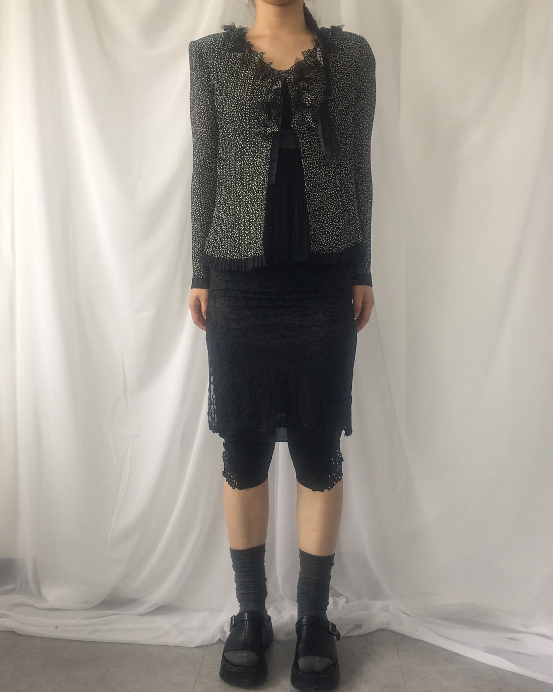 Pattern pleats open cardigan 상품이미지1