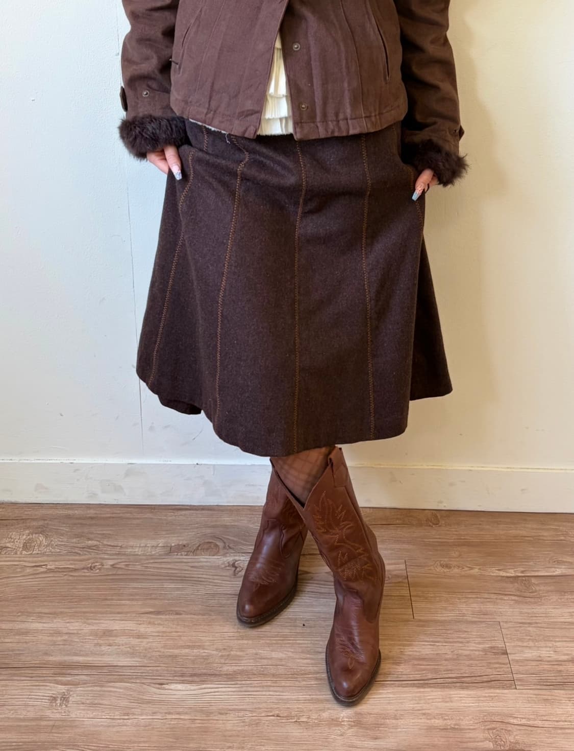 Japan vtg 브라운 울 스커트  상품이미지4