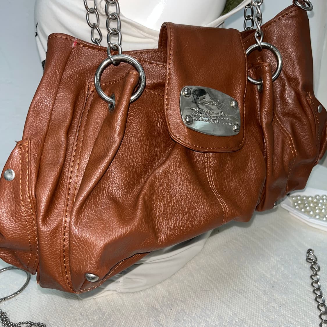 빈티지 오렌지 브라운 체인 숄더백 상품이미지2