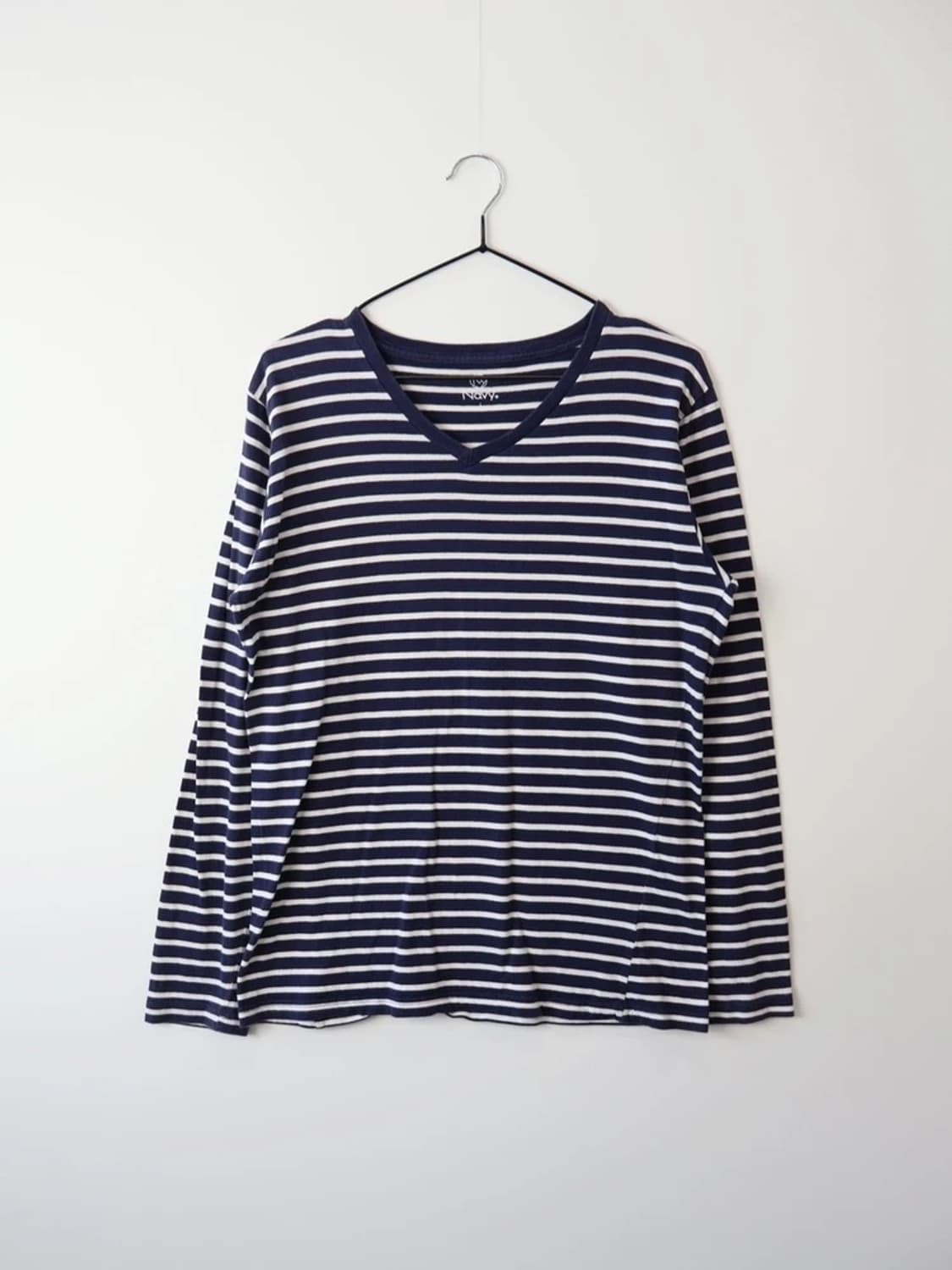 Navy Stripe V Neck Long Sleeve 상품이미지3