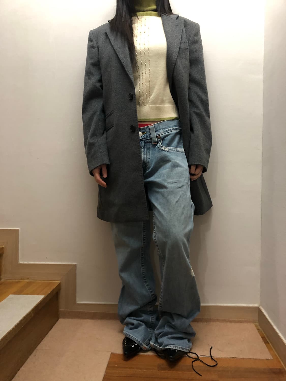 빈티지 그레이 울 하프 코트 상품이미지4