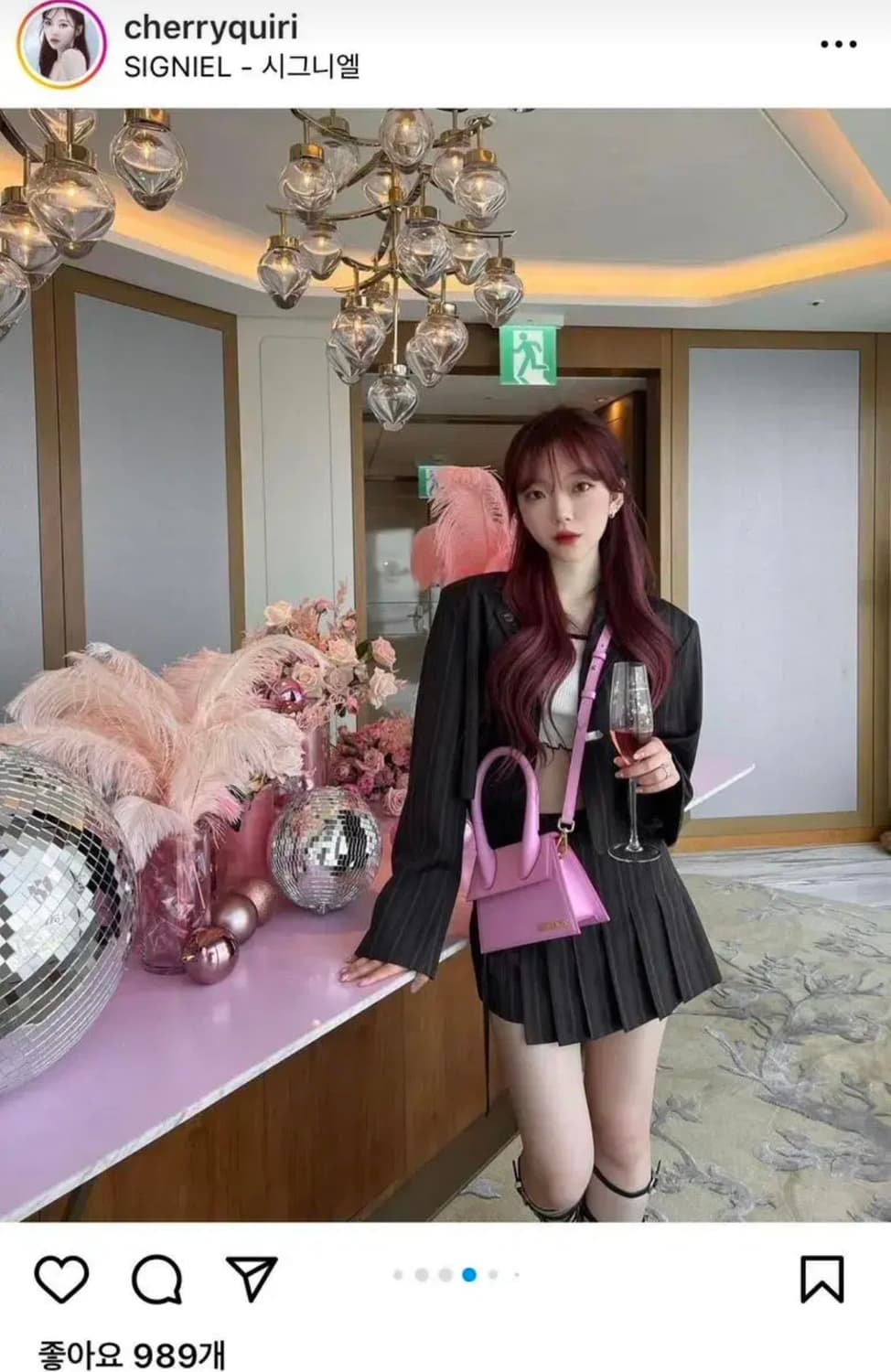 라뇨 체리퀴리 프리미엄 플리츠 크롭 자켓 & 랩 스커트 & 스크런치 상품이미지5