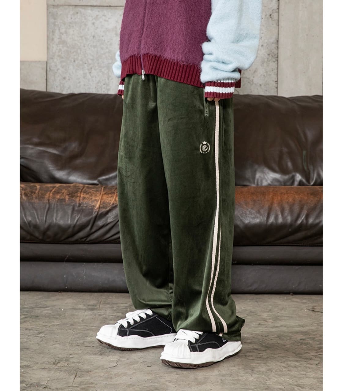 엑스톤즈 벨벳 와이드 트랙 팬츠 그린 (L) 상품이미지1