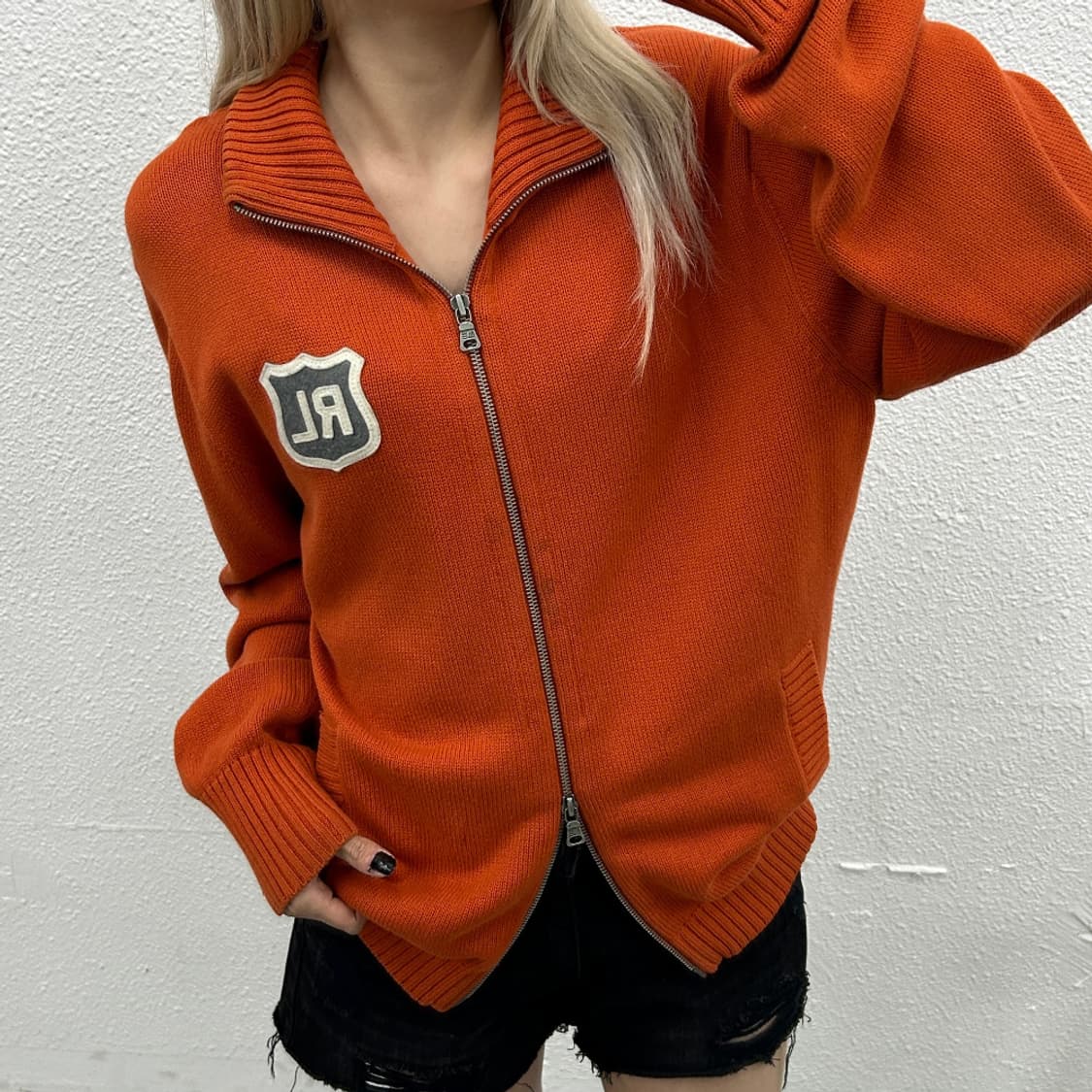 폴로 랄프로렌 패치로고 브릭오렌지 니트집업 M 상품이미지1