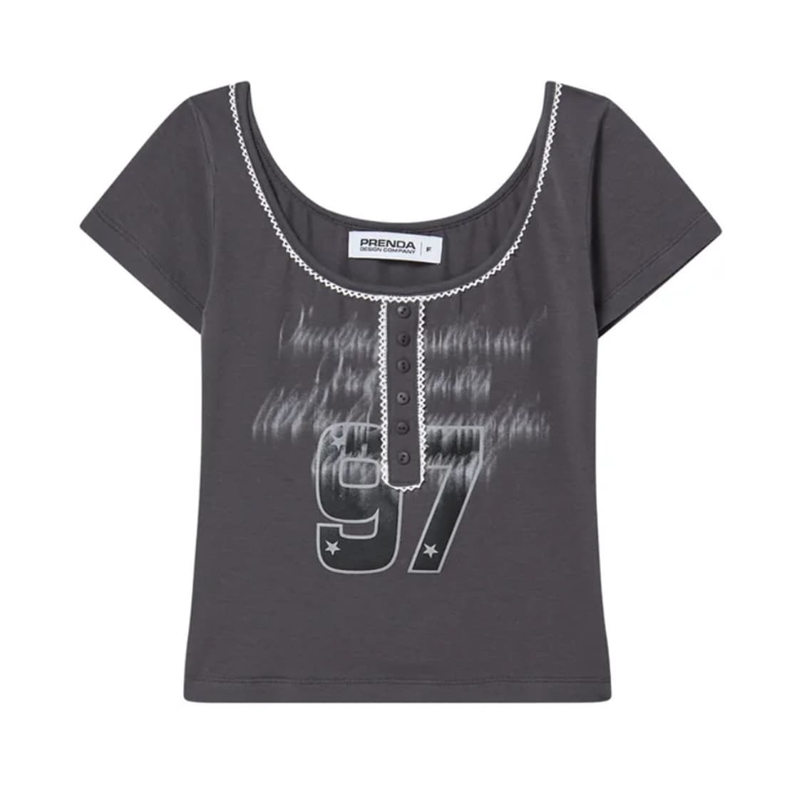 프렌다 LETTERING 97 BUTTON TEE CHARCOAL  상품이미지1