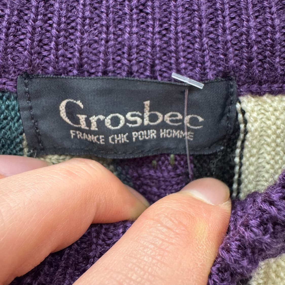 JPN VTG 웨이브 패턴 울 니트 스웨터 케이블 디테일 퍼플 상품이미지5