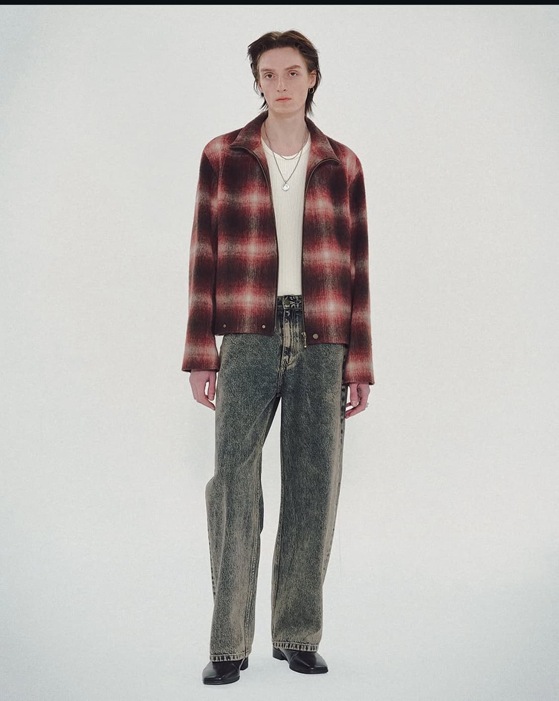 Mmic 헤어리 울 옴브레 체크 집업 상품이미지8