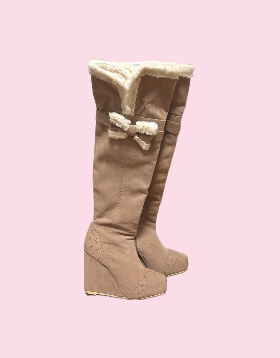  ((교/판)) LIZLISA 리즈리사 라떼 브라운 리본 퍼 롱부츠 상품이미지3