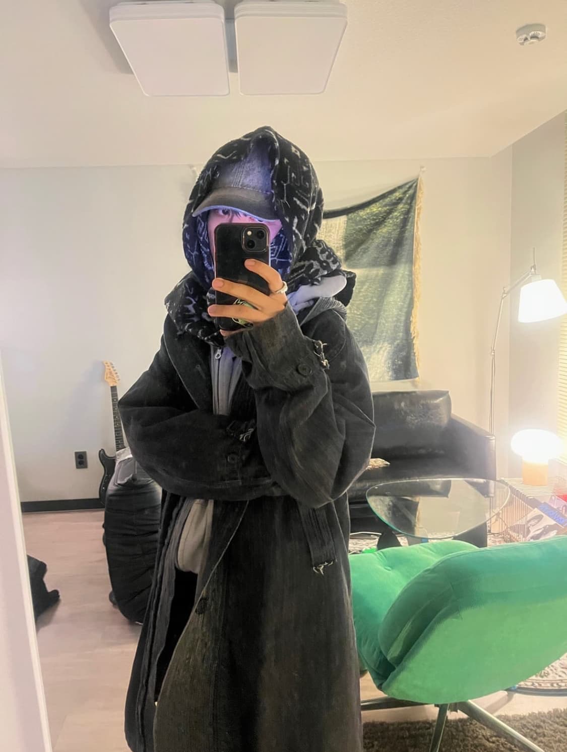 코스트퍼킬로 데님 후드 블랙 롱 코트 상품이미지1