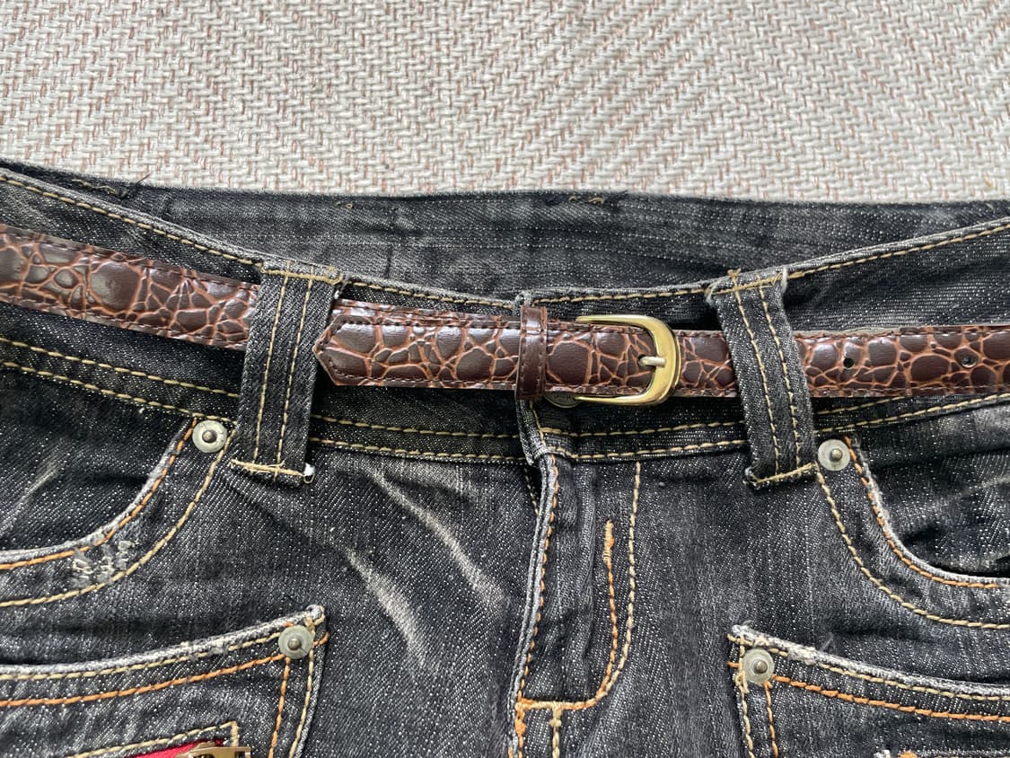 빈티지 크로커다일 슬림 레더 벨트 상품이미지2