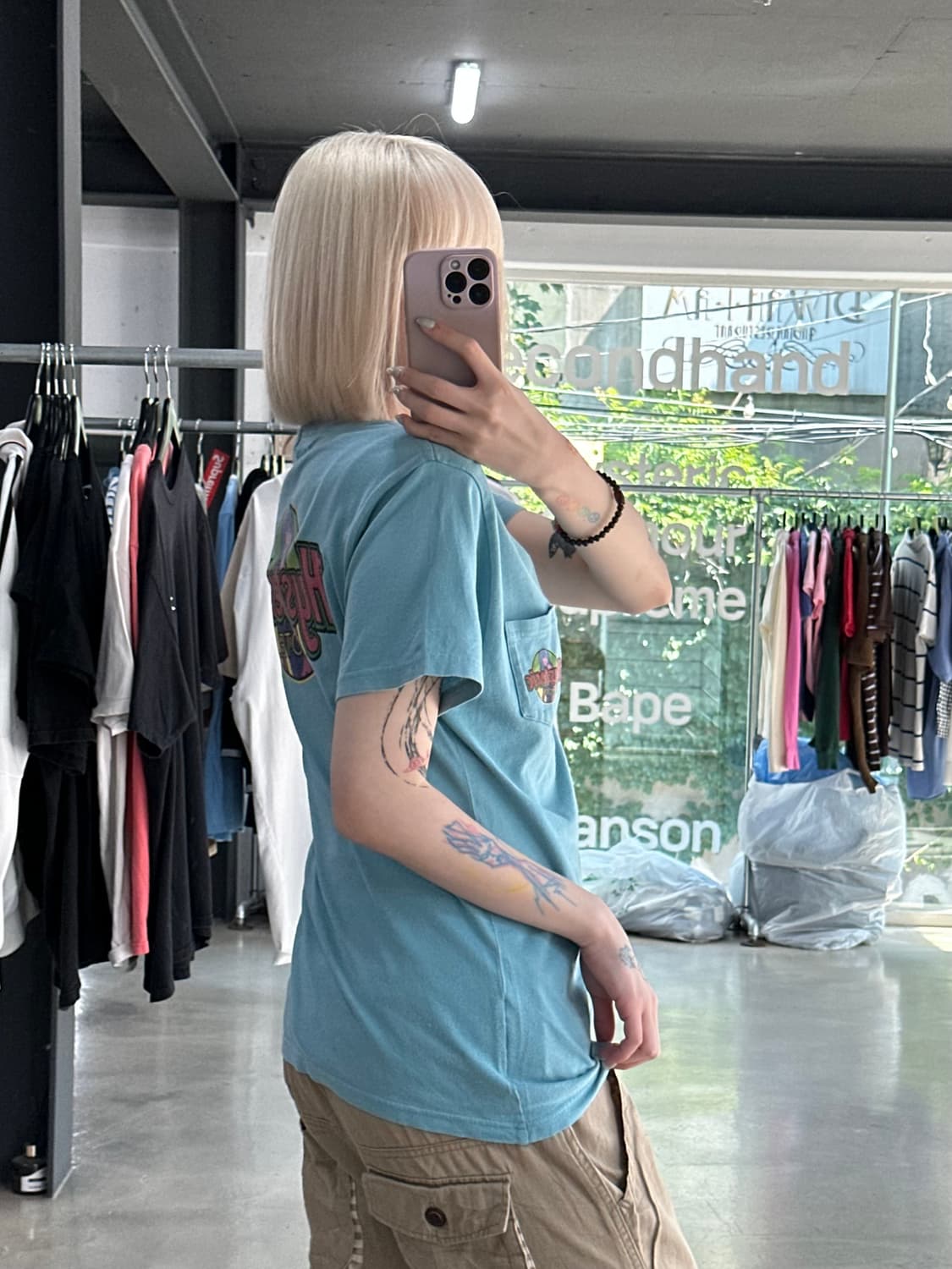 히스테릭 글래머 히스걸 라이트 블루 포켓 반팔 티셔츠 상품이미지4