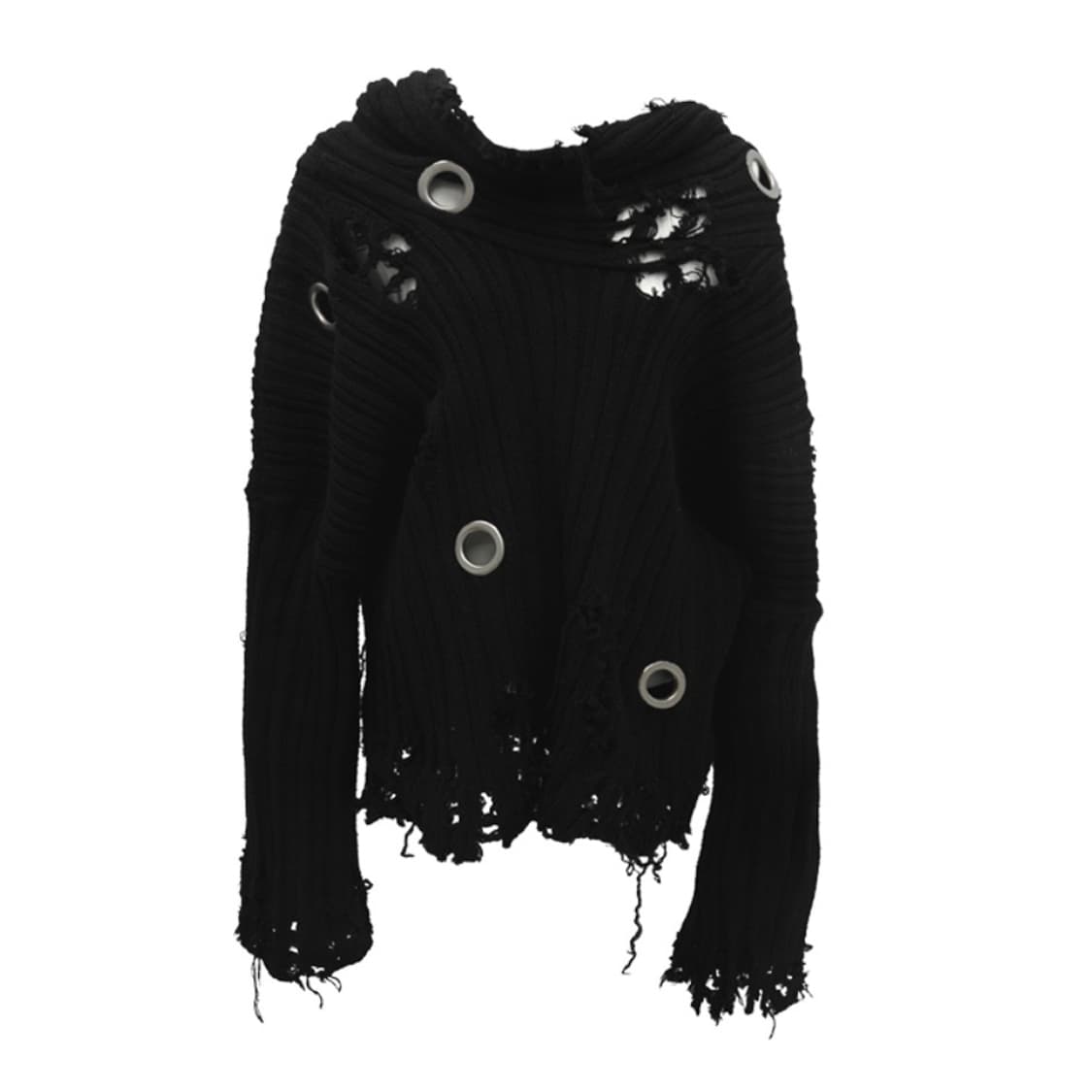 kimyo COWL NECK DAMAGED KNIT IN BLACK 상품이미지1