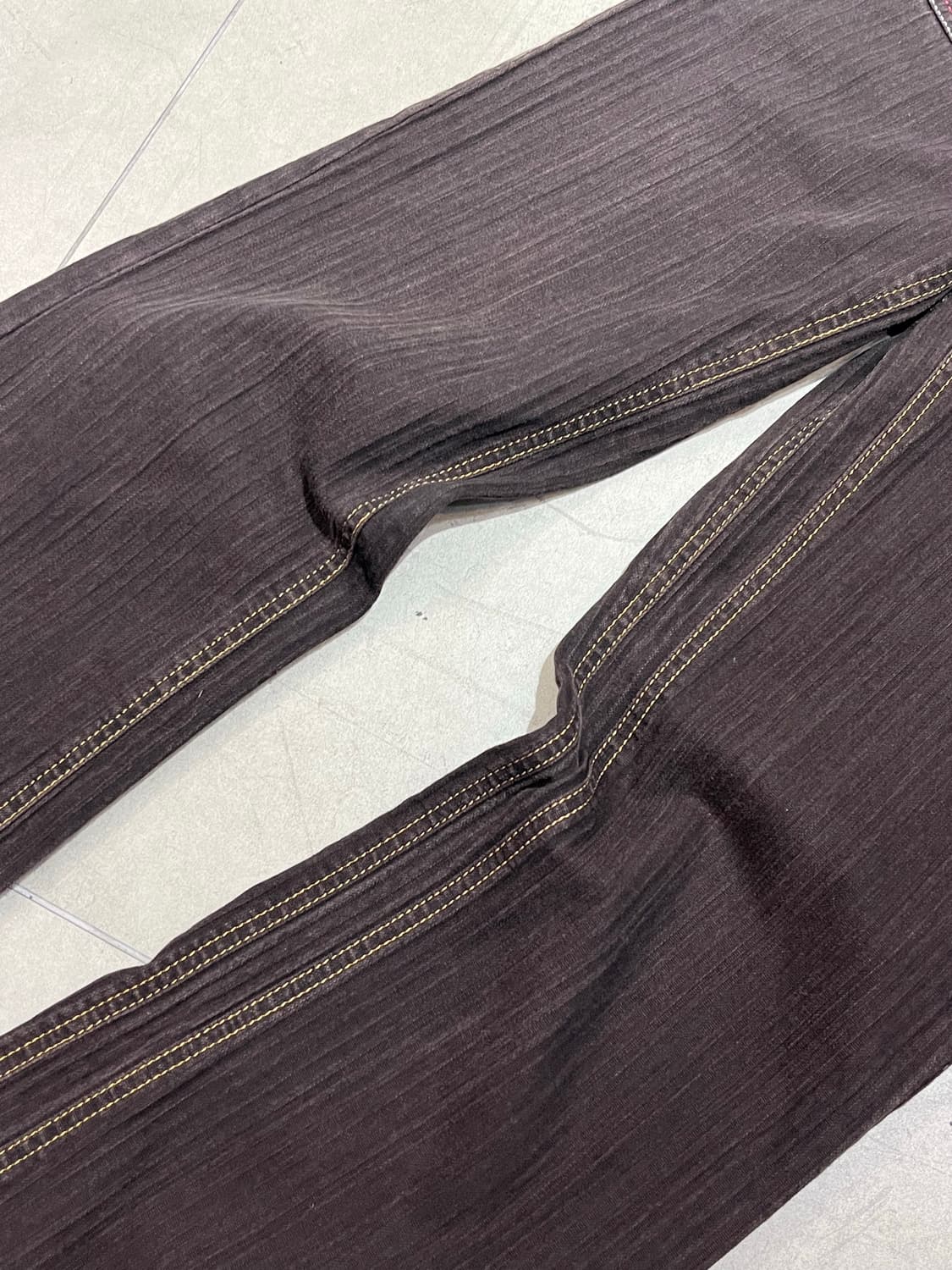 일본 빈티지 레드 스티치 스트라이프 세미 부츠컷 코튼 팬츠 상품이미지4