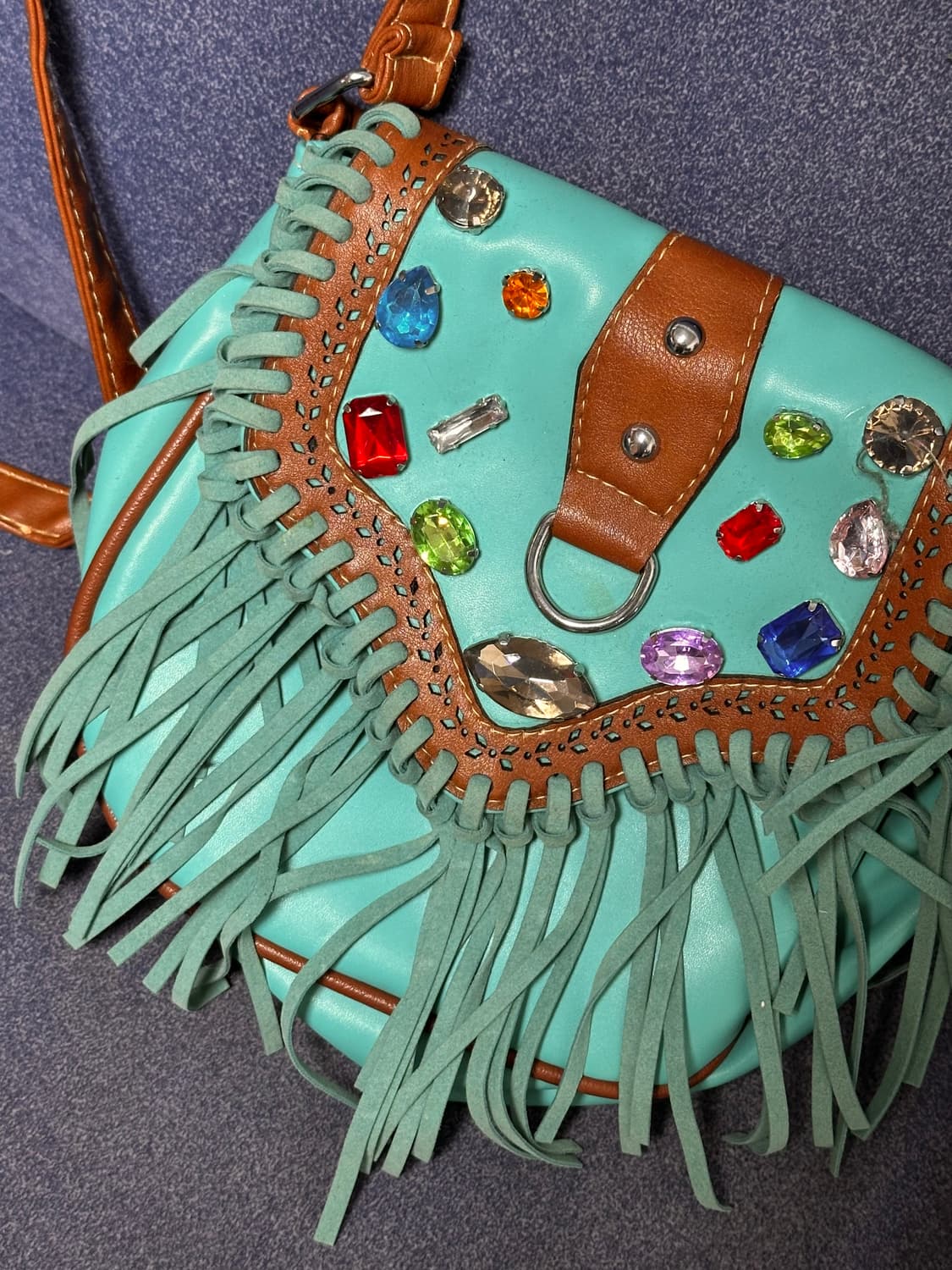 민트 보석 에스닉 수술 프린지 백 JPN 하구미 스즈코 모리걸 하라주쿠 상품이미지2