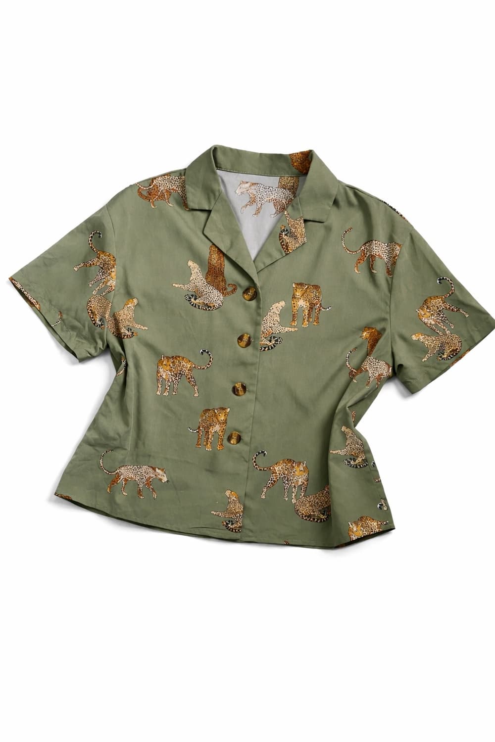 카키 레오파드 패턴 반팔 셔츠 상품이미지1