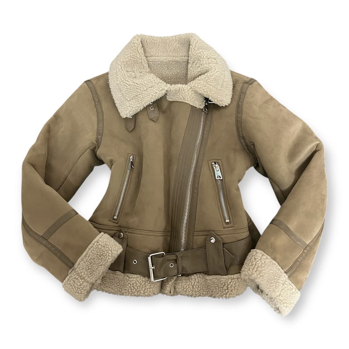 스웨이드 버클 하이넥 브라운 무스탕 상품이미지2