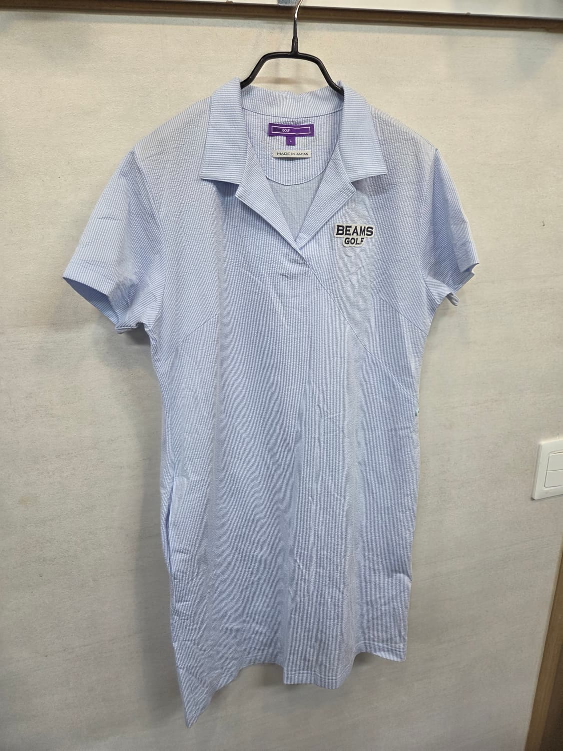 빔즈 여성 골프 시어서커 스트라이프 카라 원피스 L 상품이미지8