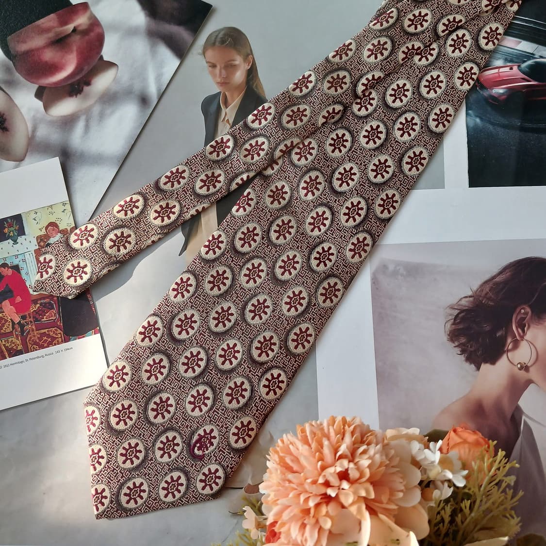 세루티 실크 버건디 패턴 넥타이 9.7cm A+등급 A19090
 상품이미지3