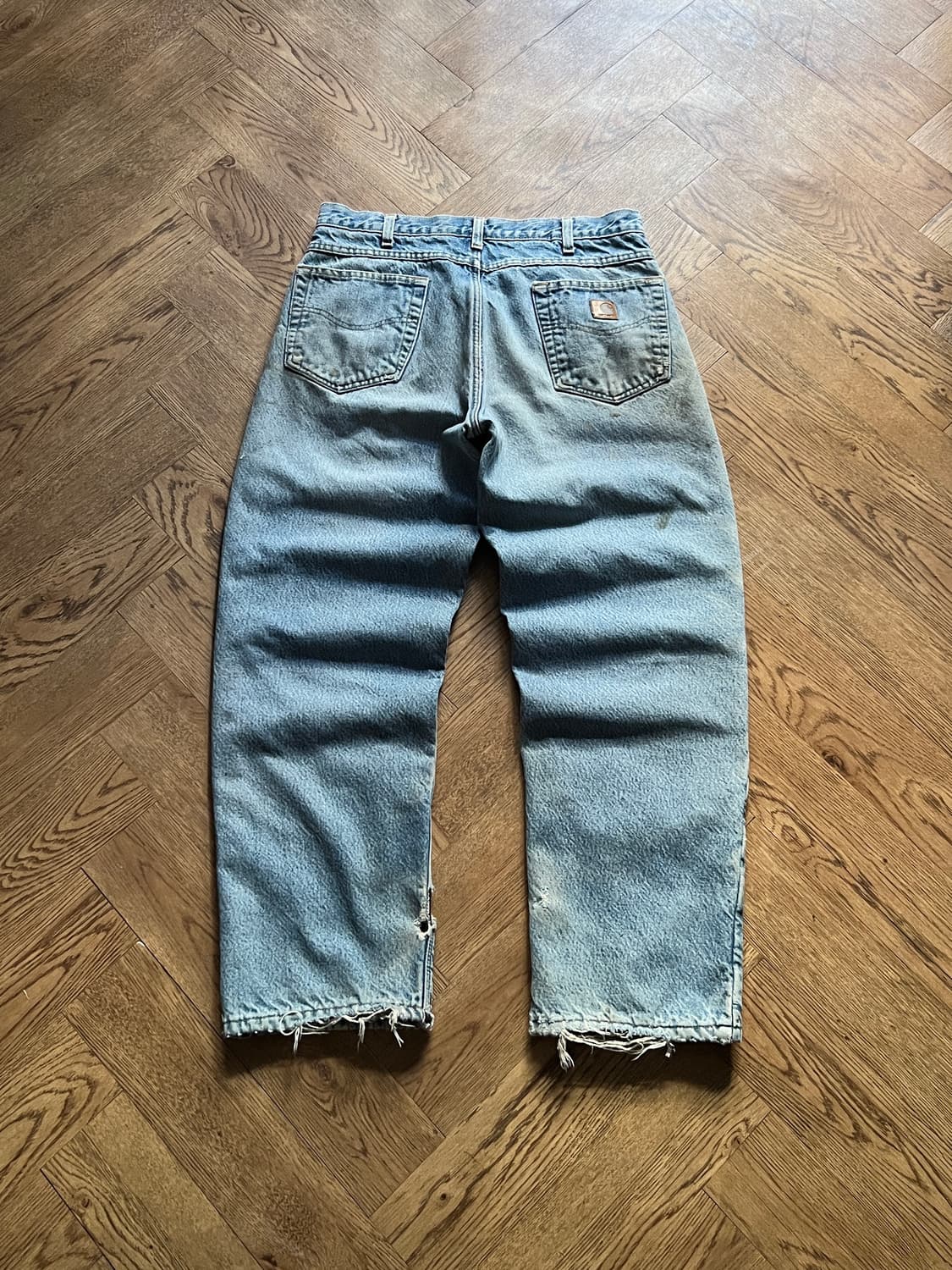 [34]칼하트 USA 플리스 라이닝 더티워싱 워크 데님 팬츠 상품이미지2