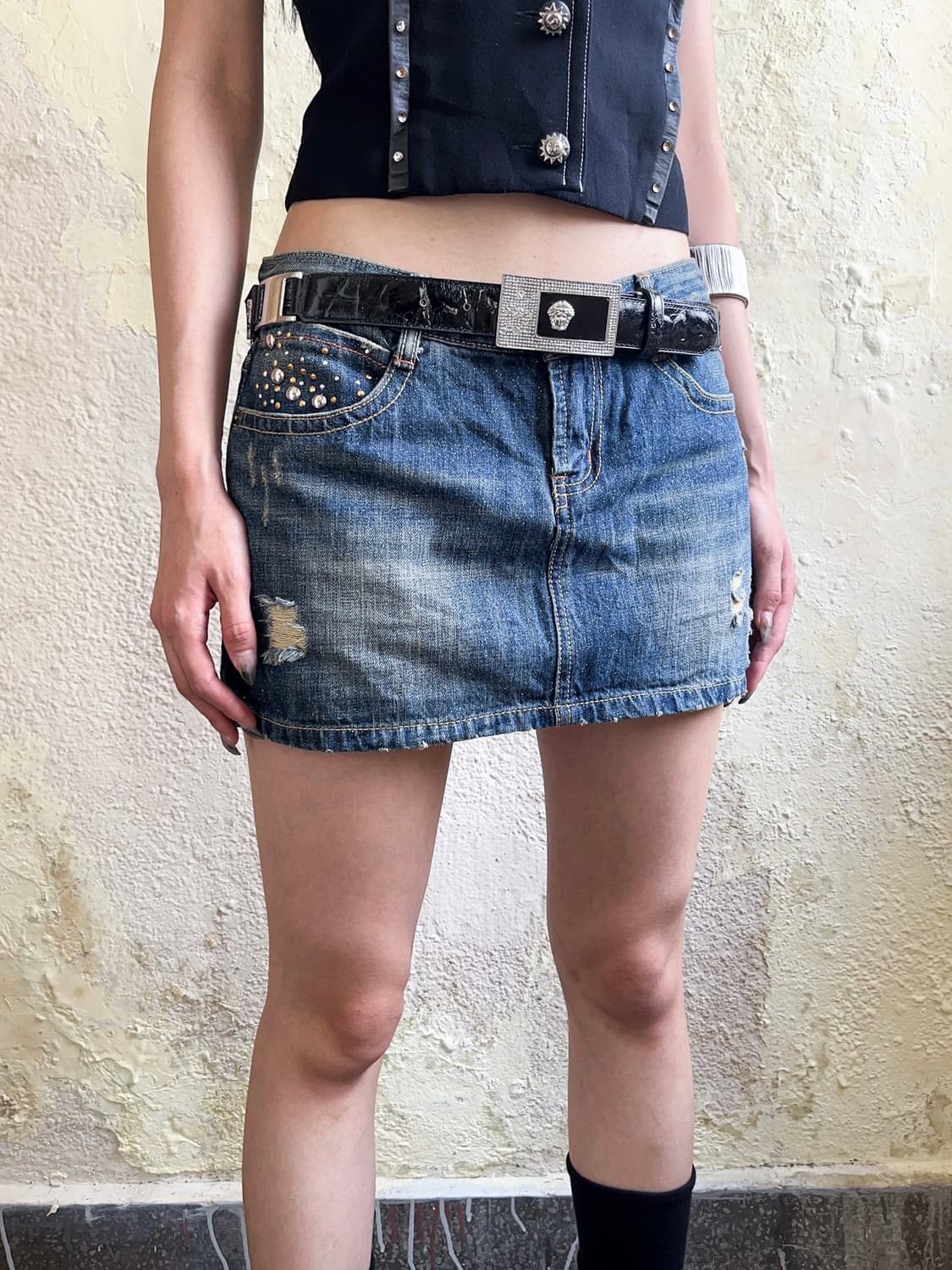 Glitter stud denim skirt 상품이미지1
