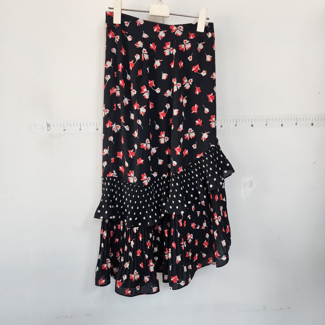 플라워 도트 패턴 언발란스 롱 스커트 상품이미지4