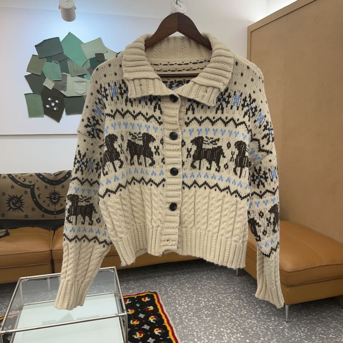 빈티지 폭닥 여리 노르딕 코위찬 크림 니트 뜨개 가디건 L C07919 상품이미지3
