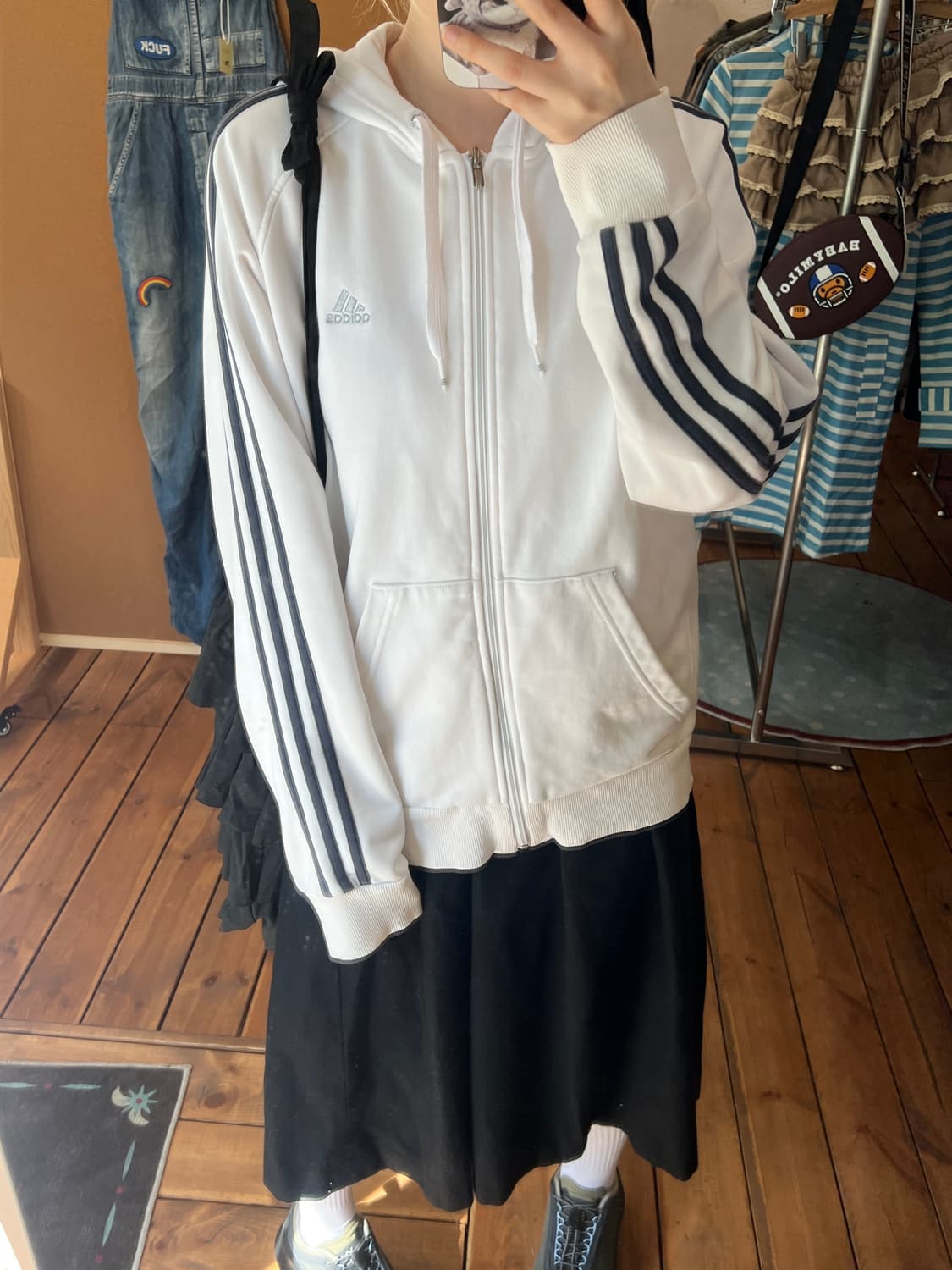 아디다스 화이트 네이비 후드져지 상품이미지3