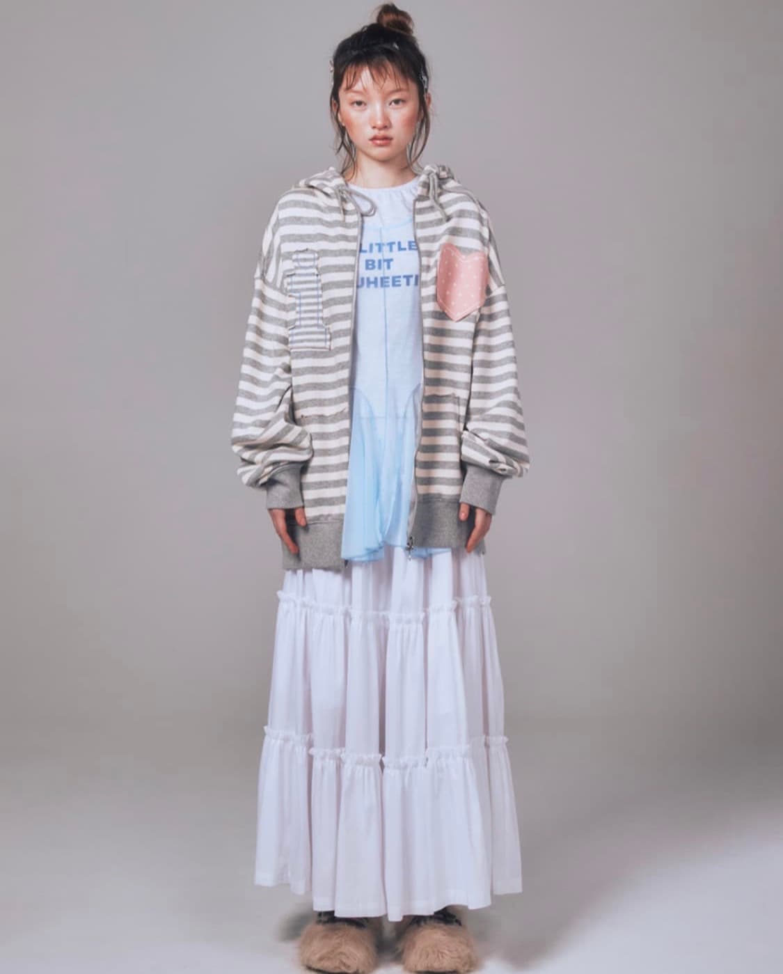 유희 1love 아플리케 후드 집업_멜란지그레이 상품이미지1