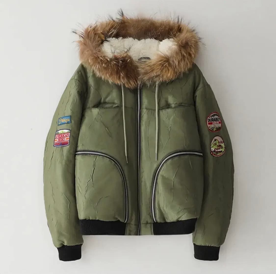 [새제품/50] 블루썬플라워 라쿤 트리밍 봄버 패딩 점퍼 상품이미지1