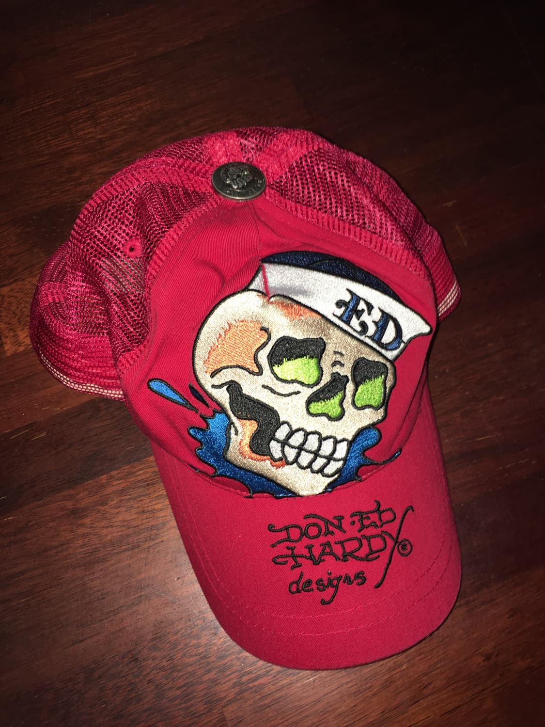 Ed Hardy 해골 캡 모자 레드 상품이미지1