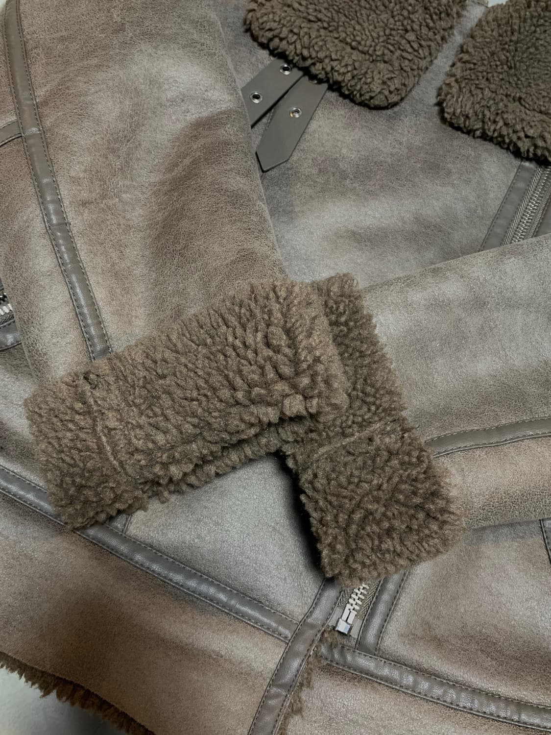 자라 하이넥 스웨이드 무스탕 자켓 브라운 상품이미지5