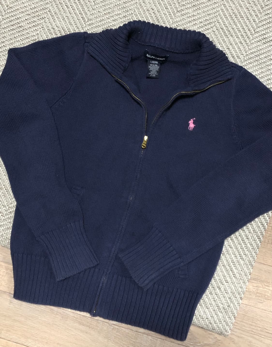 빈티지 폴로 네이비 핑크 니트 집업 상품이미지2