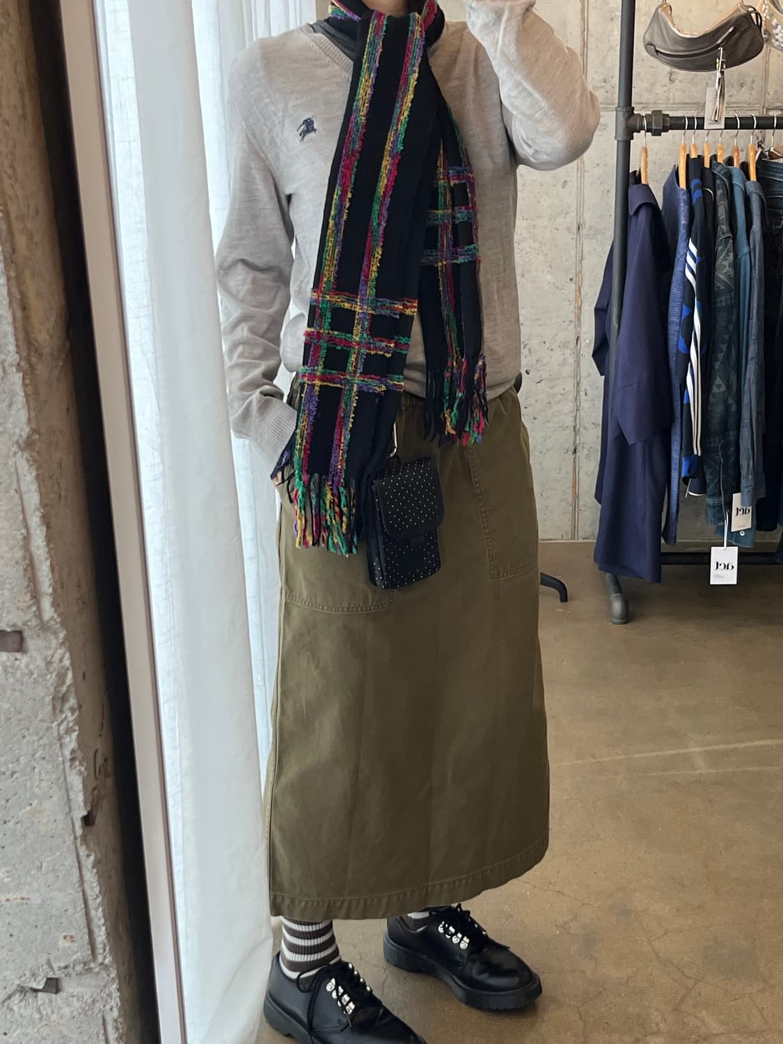 트위드 체크패턴 머플러 블랙 상품이미지7