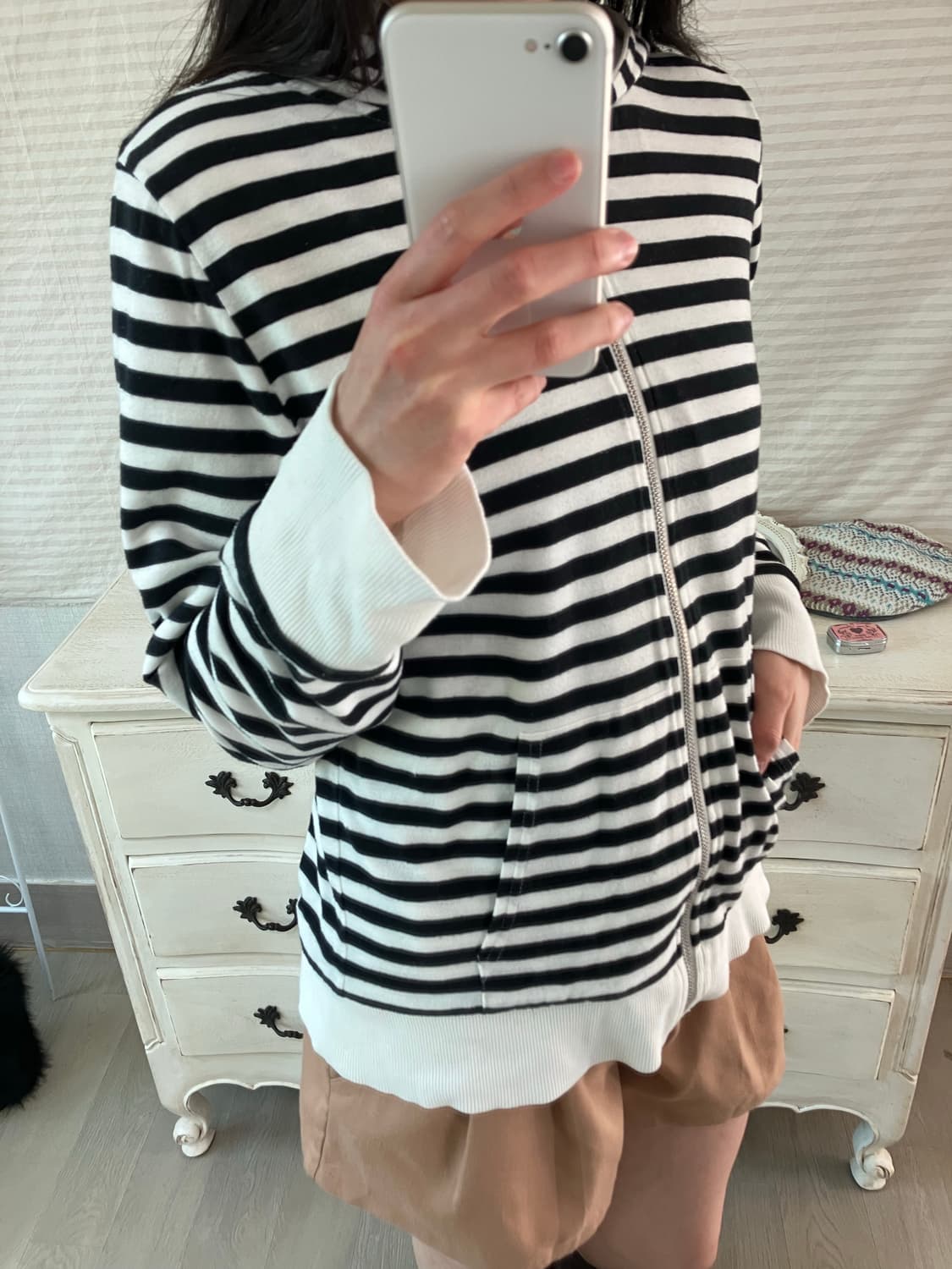 빈티지 블랙 화이트 스트라이프 후드 집업 y2k 스트릿 갸루 펑키  상품이미지4