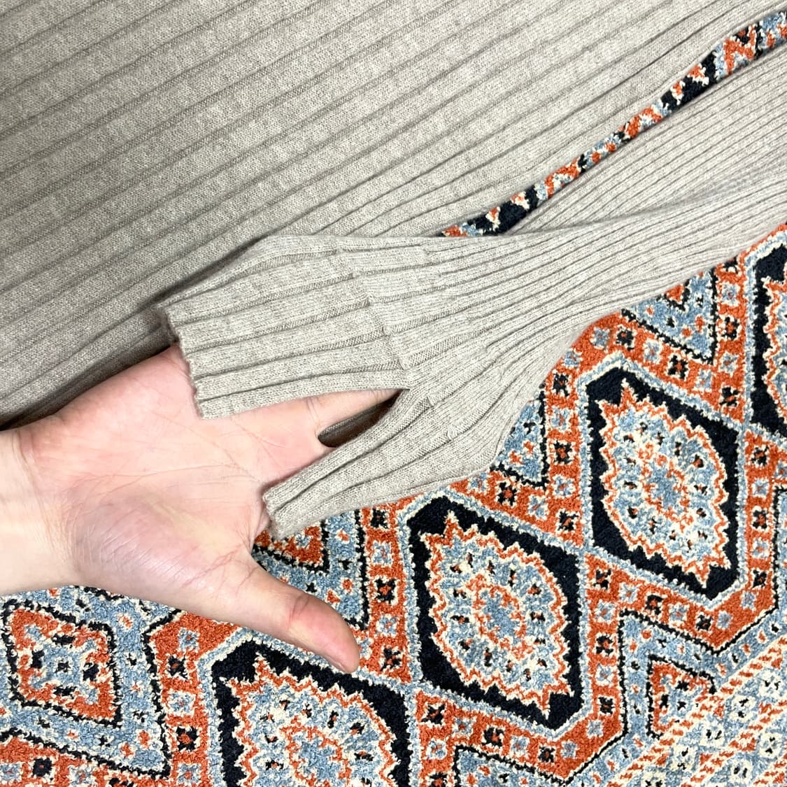 타임 (포스트모던) 베이지 캐시미어 터틀넥 골지 롱 원피스 여성90 상품이미지3