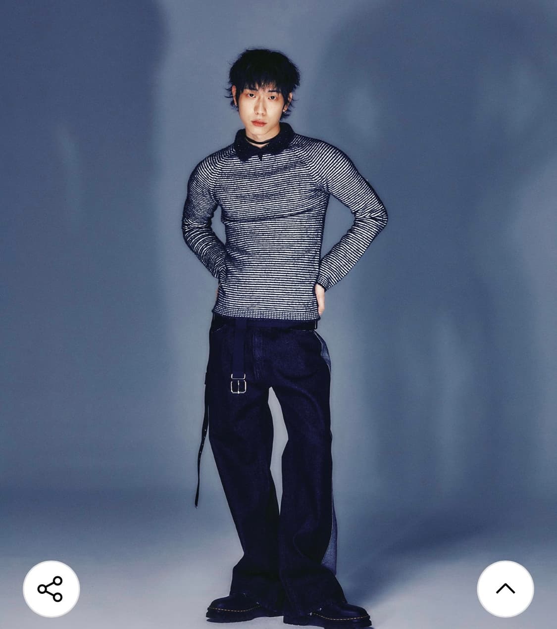 (새상품)(L) 나이스고스트클럽 스트라이프 카라 니트 BLACK 판매 상품이미지2