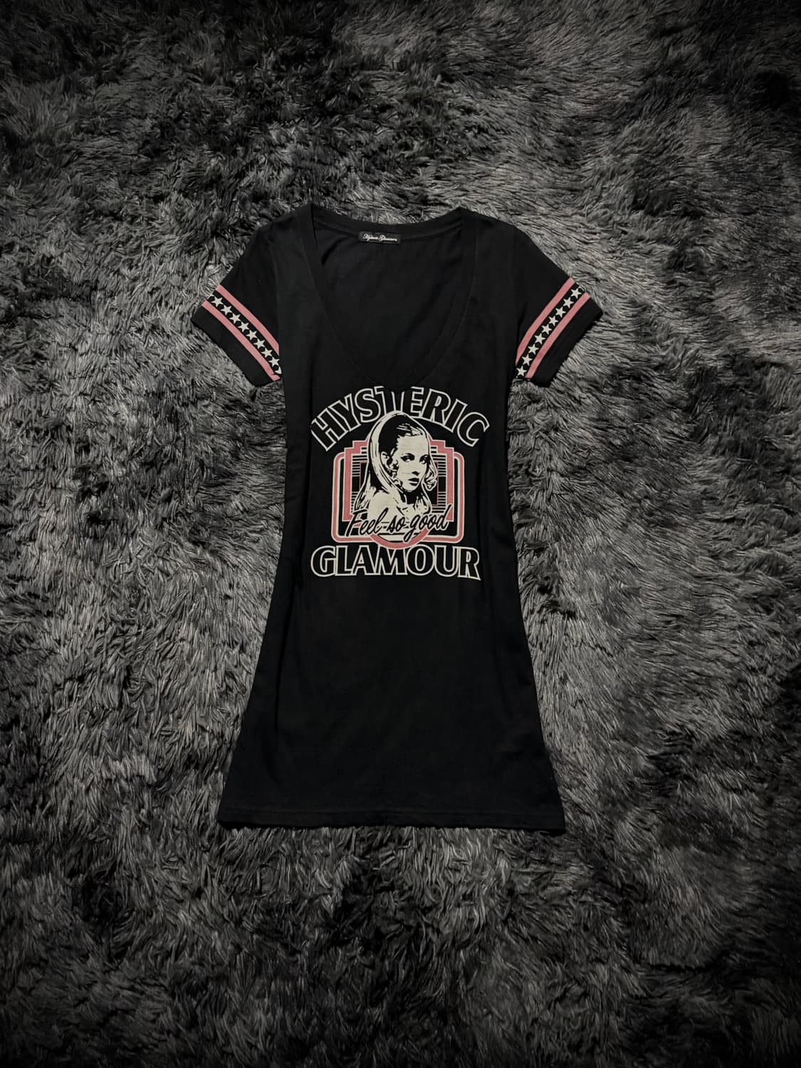 Hysteric Glamour 스타 라인 걸프린팅 블랙 V넥 반팔 티셔츠 상품이미지1