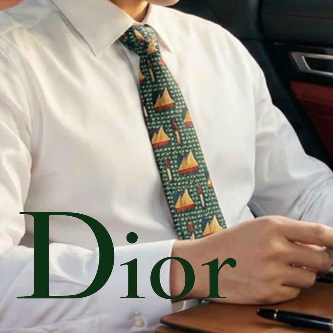 크리스찬 디올 실크 그린 배 모티브 넥타이 9.5cm A+등급 E938 상품이미지1