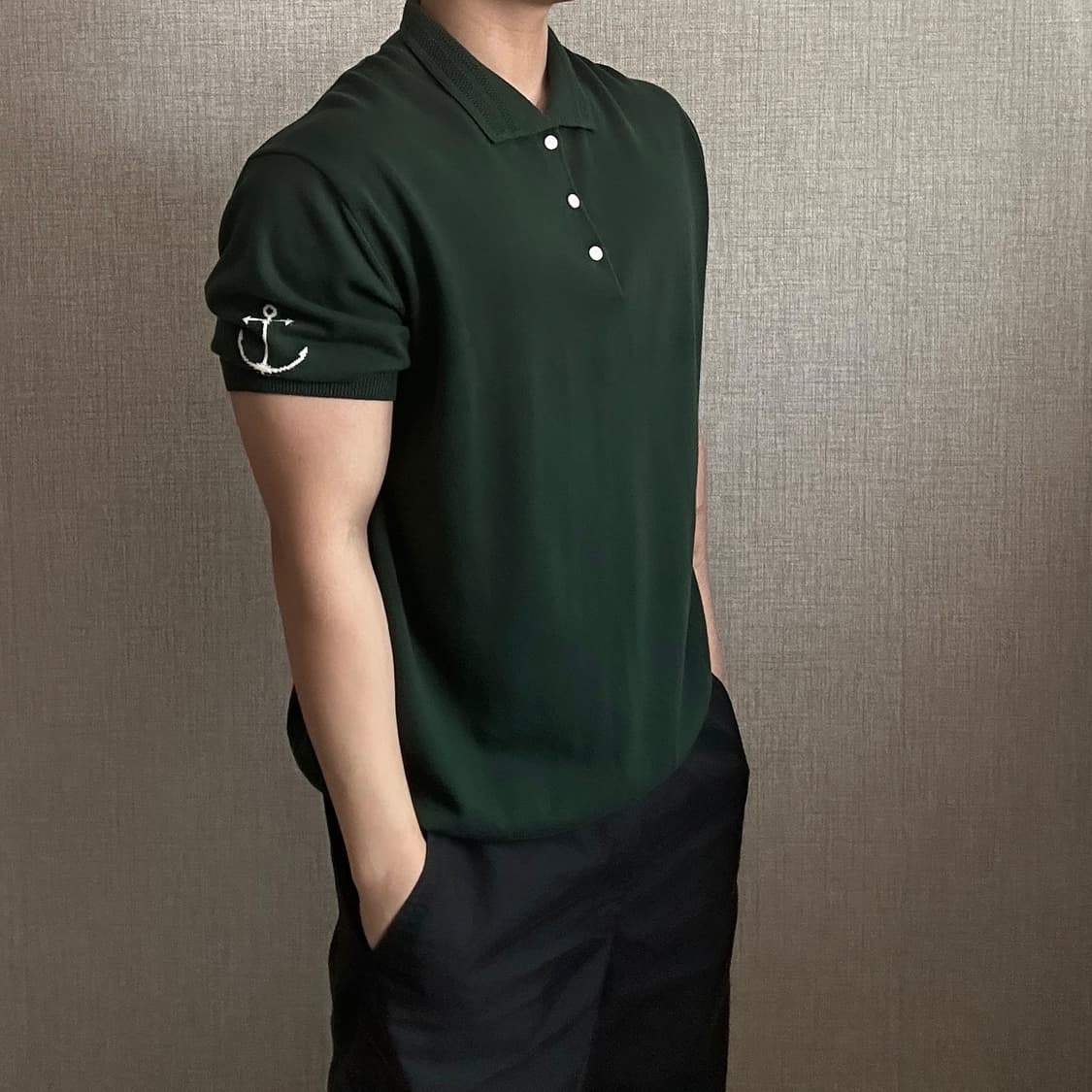 Guernsey Woollens 코튼 카라 반팔 니트 상품이미지1