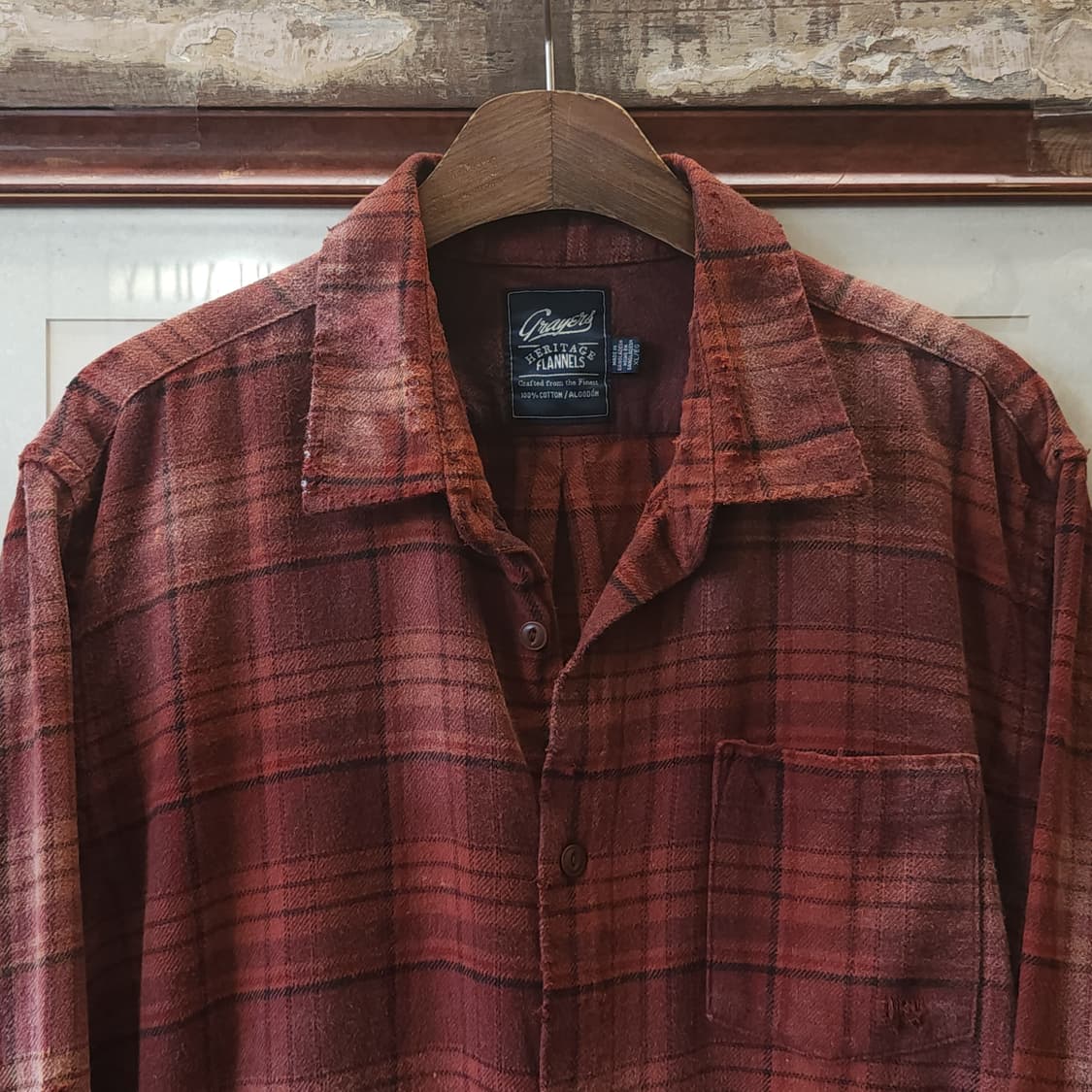 90s 빈티지 체크셔츠 헤비 플란넬 워크셔츠 썬페이딩 오렌지 xl 상품이미지3