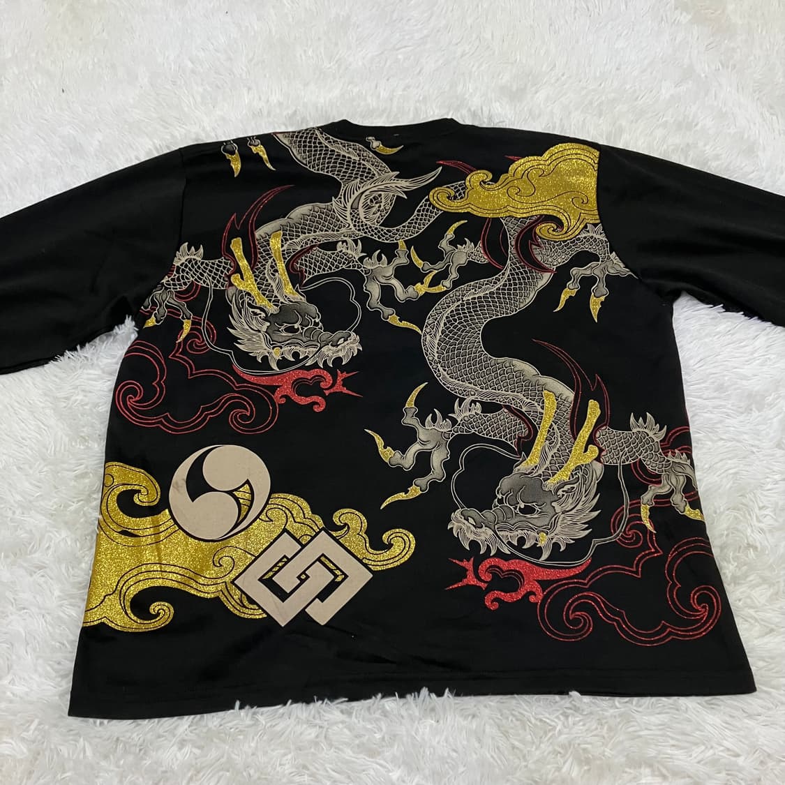 빈티지 오리엔탈 골든 펄 드래곤 긴팔 898 y2k 스트릿 모리 갸루 일 상품이미지4