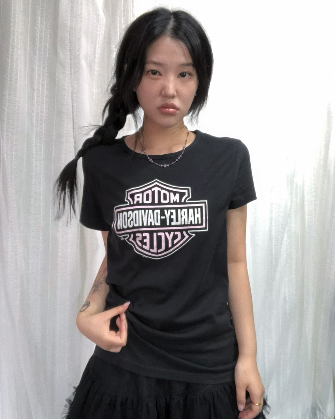 할리데이비슨 핑크 로고 프린팅 탑 상품이미지1