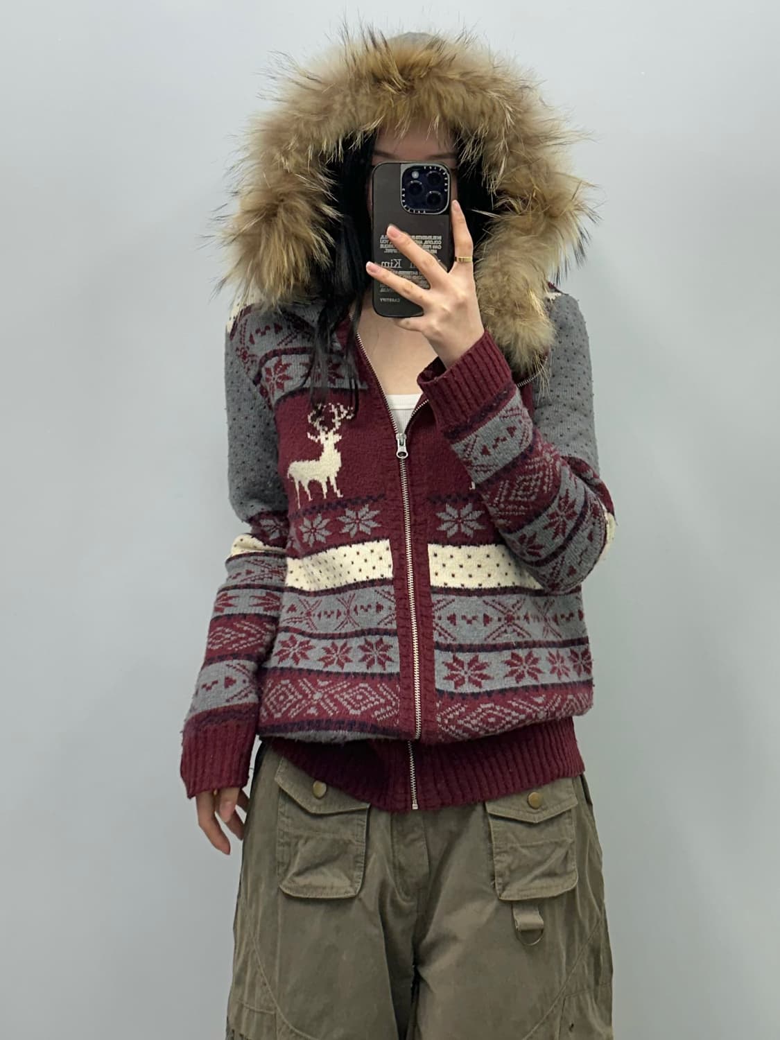 Vintage 모리걸 노르딕 울프죠 니트 후드집업 상품이미지2